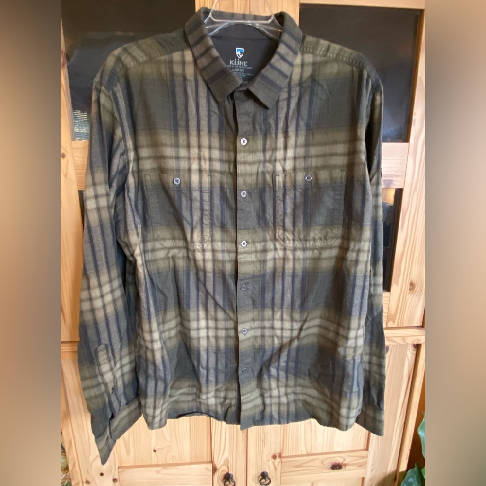 Kuhl Green and Tan Plaid Casual Button Down Shirt
